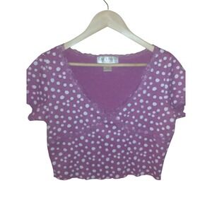 Cut & Paste Womens Magenta Purple Daisy Floral Lace Trim V-Neck Crop Top Large